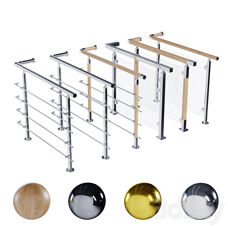 Stainless steel railing 01 3D Model