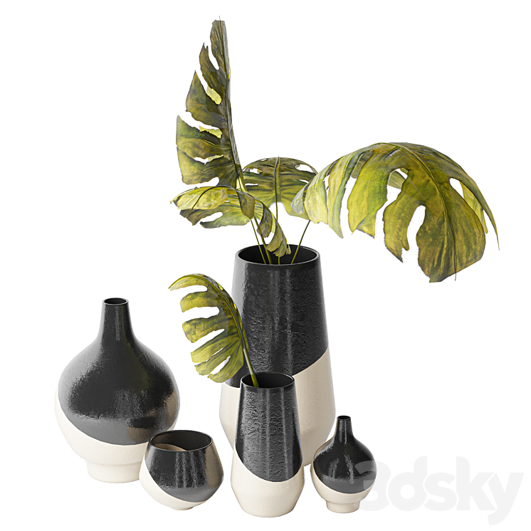 Half Dipped Stoneware Vases Slate 3D Model