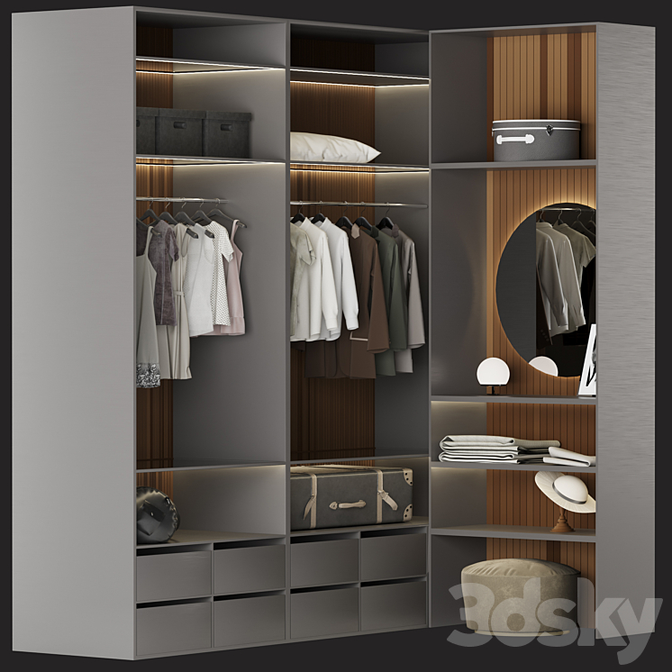 Brown Wardrobe Walk-in Closet Black Glass Door Simple and Luxury 3DS Max - thumbnail 1