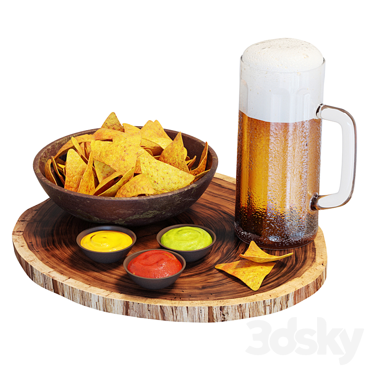 Food Set 09 \/ Chips and Beer 3D Model Free
