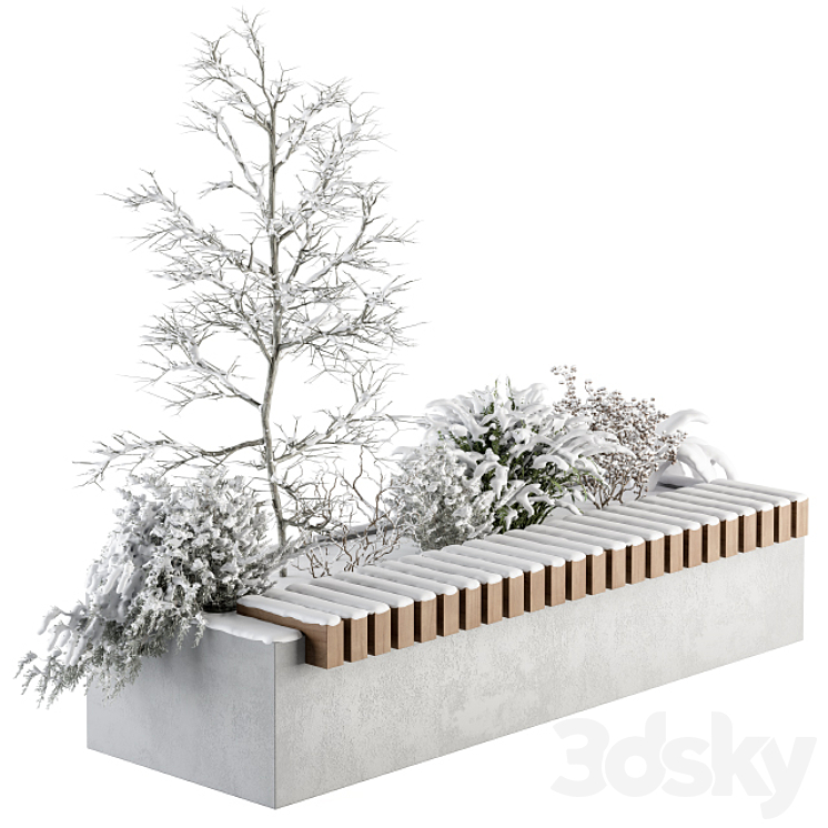 Urban Furniture snowy Bench with Plants- Set 32 3DS Max - thumbnail 1