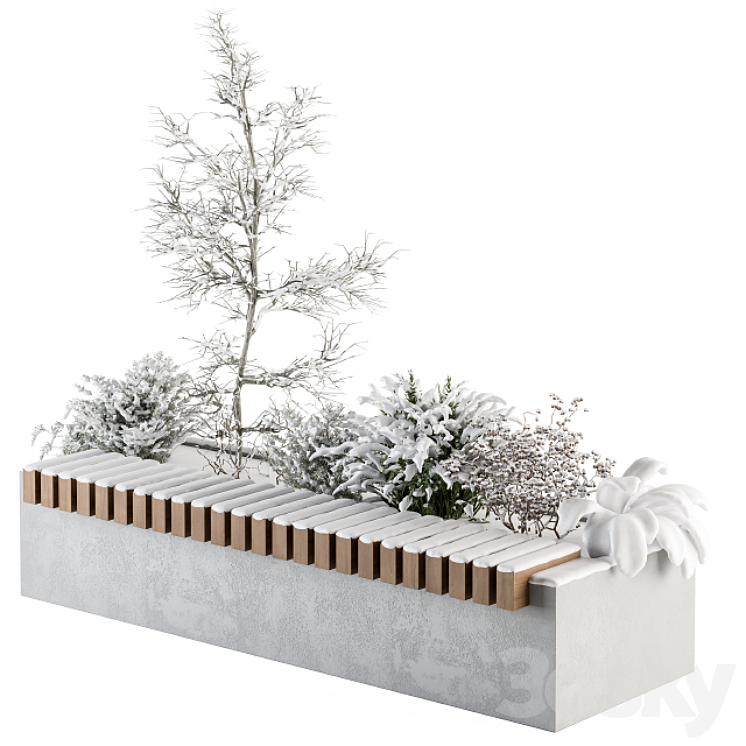 Urban Furniture snowy Bench with Plants- Set 32 3DS Max - thumbnail 2