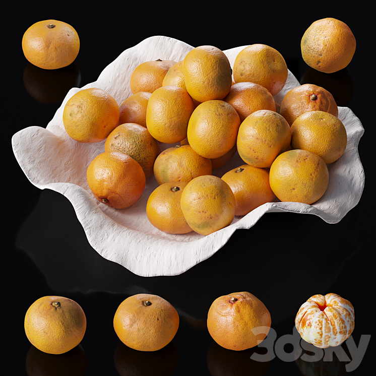 Tangerines in a clay bowl 3DS Max Model - thumbnail 2