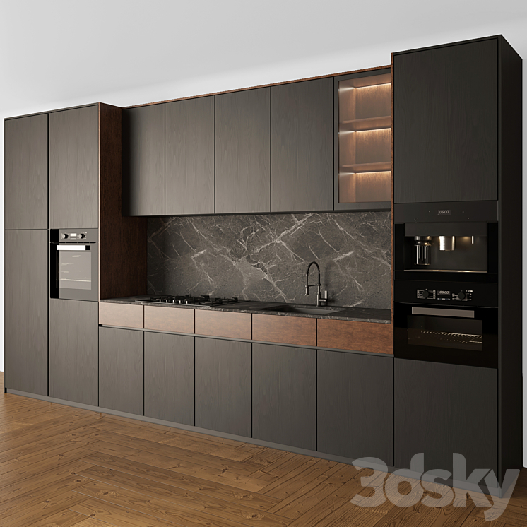 Kitchen Modern 05 Black & Wood 3DS Max Model - thumbnail 2