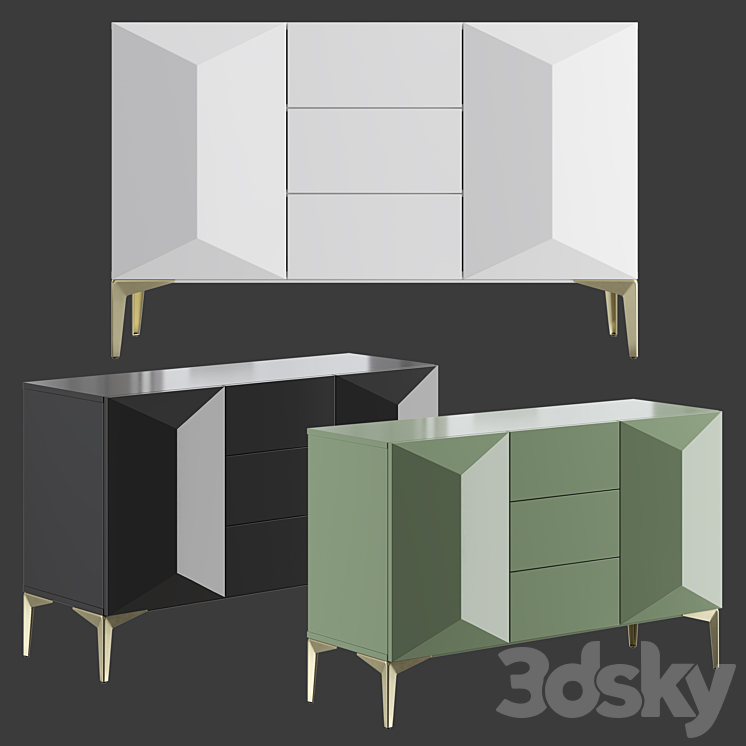 Chest of drawers white laquered – Sierra 3DS Max Model - thumbnail 2
