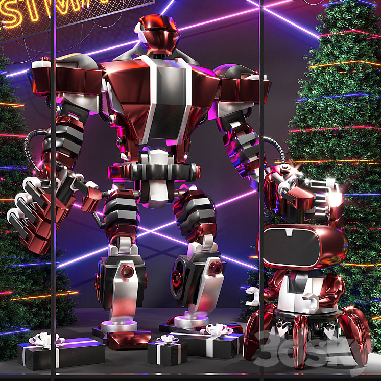 Shop window of robots 3D Model