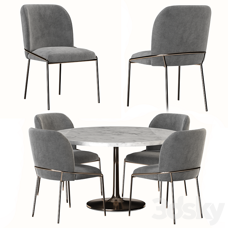 West elm & Crate and Barrel dining set 3DS Max - thumbnail 2