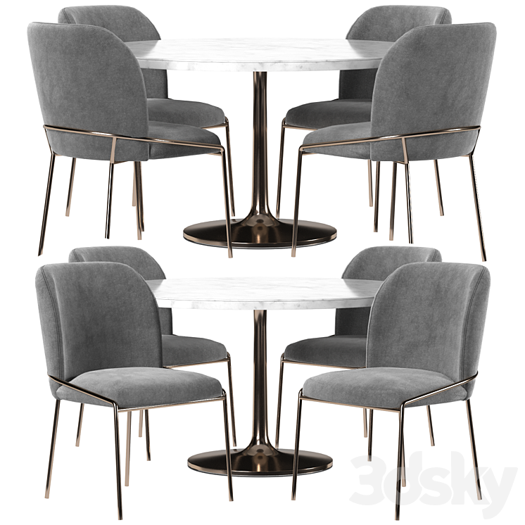 West elm & Crate and Barrel dining set 3DS Max - thumbnail 1
