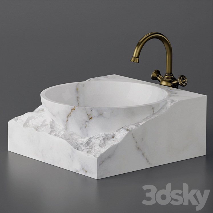 Washbasin bowl made of marble 3DS Max Model - thumbnail 1