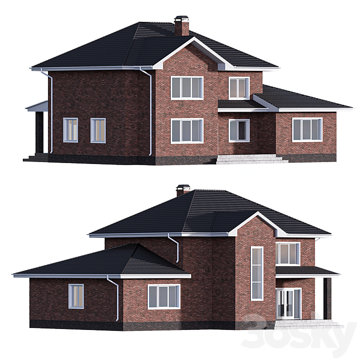 Two-storey brick house with a pitched roof 3DS Max - thumbnail 2
