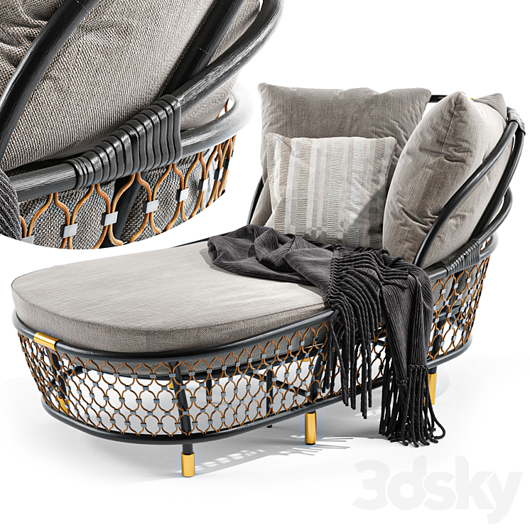 Rattan sun lounger By visionnaire 3DS Max Model - thumbnail 1