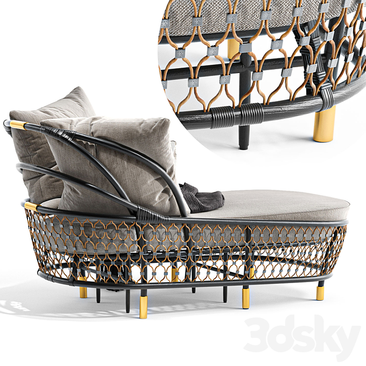 Rattan sun lounger By visionnaire 3DS Max Model - thumbnail 2