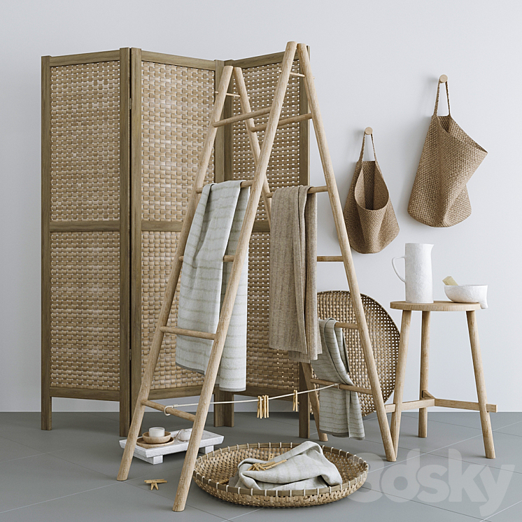 Set with Folding screen baskets and decorative stairs 3DS Max - thumbnail 1