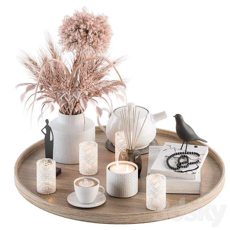 Wood and Pink Decorative Set with Wheat – Set 94 3DS Max - thumbnail 1