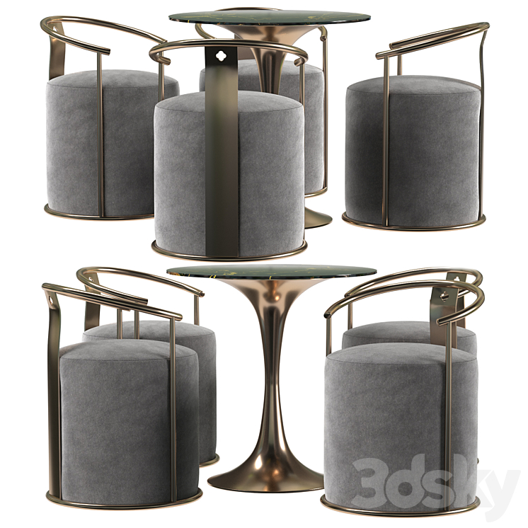 Upholstered Velvet Accent Chair Modern Round Accent Chair in Gold 3DS Max Model - thumbnail 1