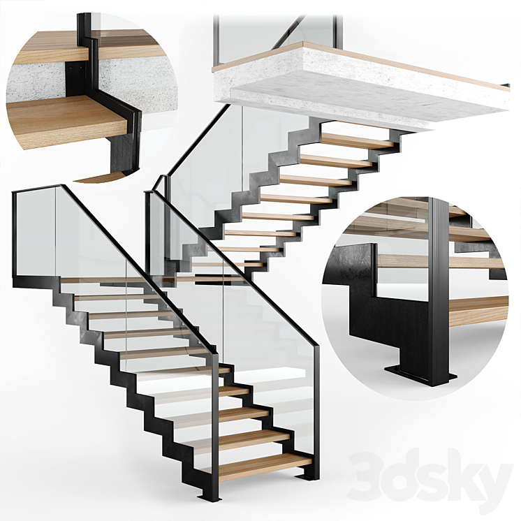 Modern interior stair 09 3D Model