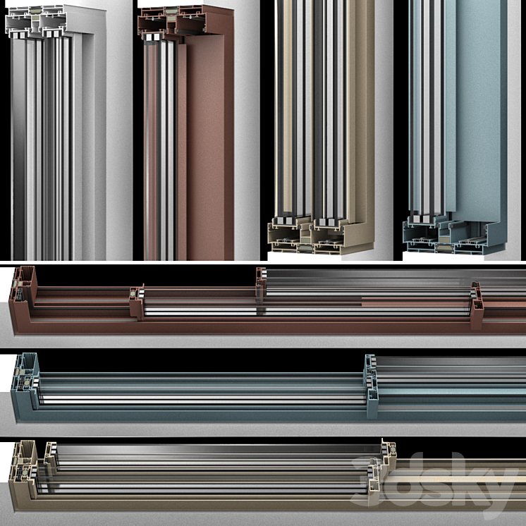 Sliding Stained Glass Aluminum doors 3D Model Free