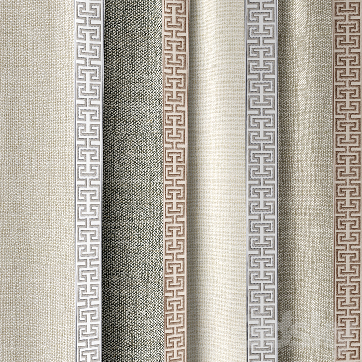 Curtains 136 | Kvadrat – Artic | SAMUEL & SONS – ATHINA EMBROIDERED BORDER 3DS Max Model - thumbnail 2