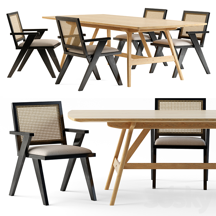 Four Hands. Flora Dining Chair. Yara dining table 3DS Max Model - thumbnail 1