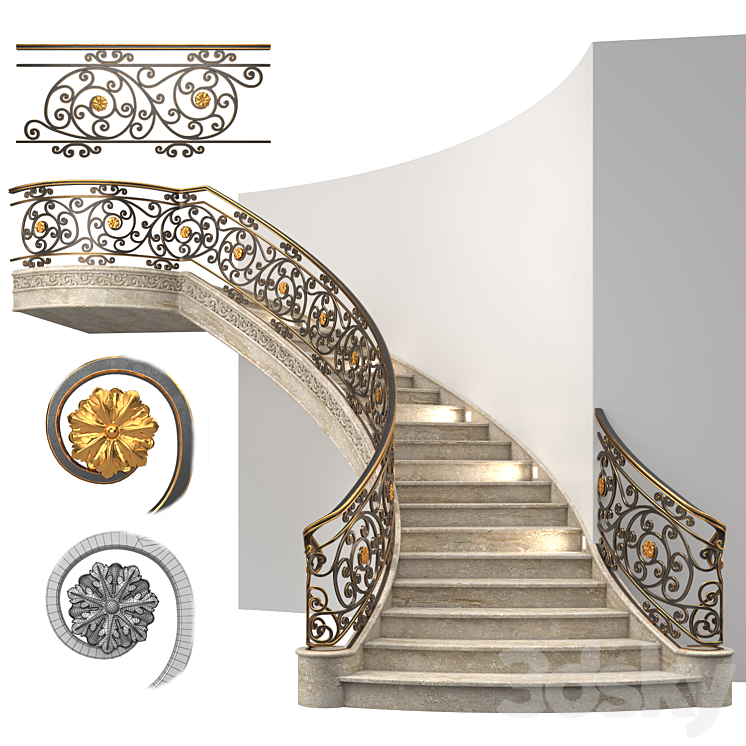 Classic stairs 4 3DS Max Model - thumbnail 1