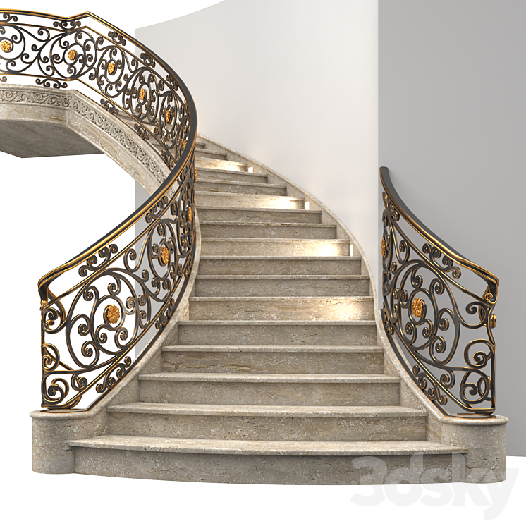 Classic stairs 4 3DS Max Model - thumbnail 2