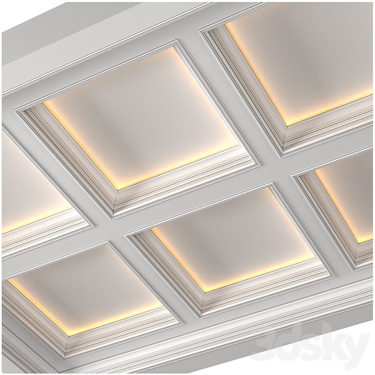Modern coffered illuminated ceiling Art Deco style 3DS Max Model - thumbnail 2