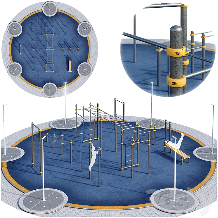 Round sports ground with horizontal bars. Children  playground 3D Model