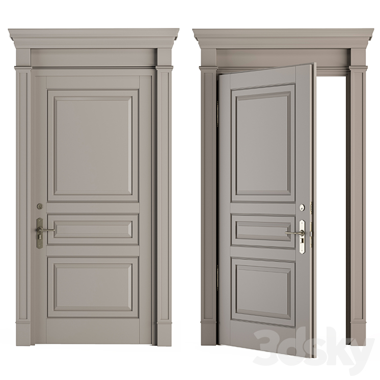Cream Front Classic Door - Set 35 3D Model Free