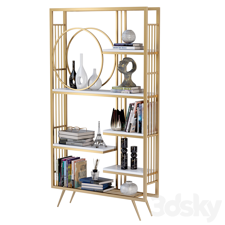Rack with decor books and figurines 3D Model