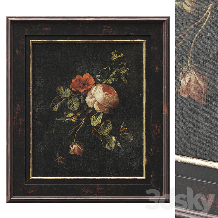 Classic frame with flowers 3DS Max - thumbnail 1