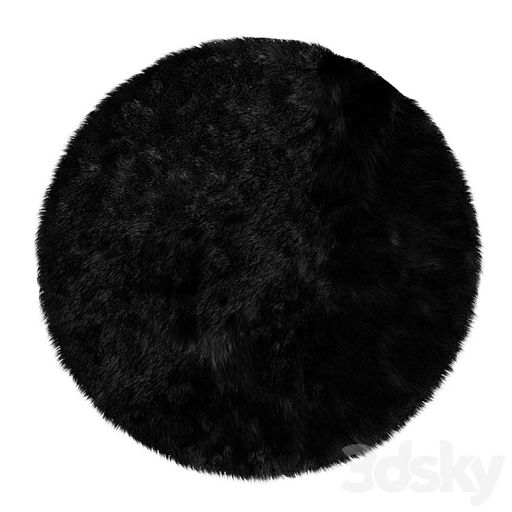 Round fluffy black carpet 3DS Max Model - thumbnail 1