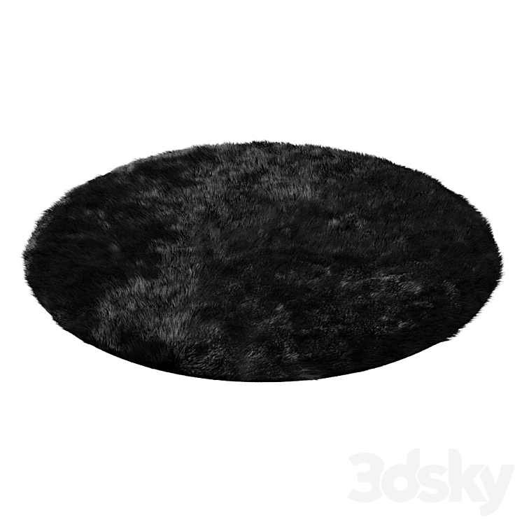 Round fluffy black carpet 3DS Max Model - thumbnail 2