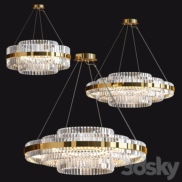 Tiered Crystal LED Chandelier 3DS Max Model - thumbnail 1