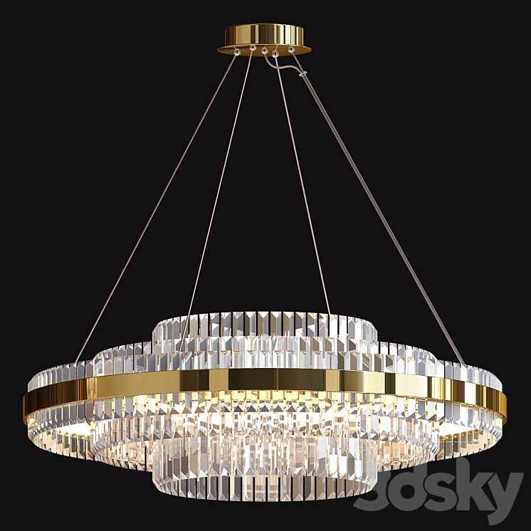 Tiered Crystal LED Chandelier 3DS Max Model - thumbnail 2