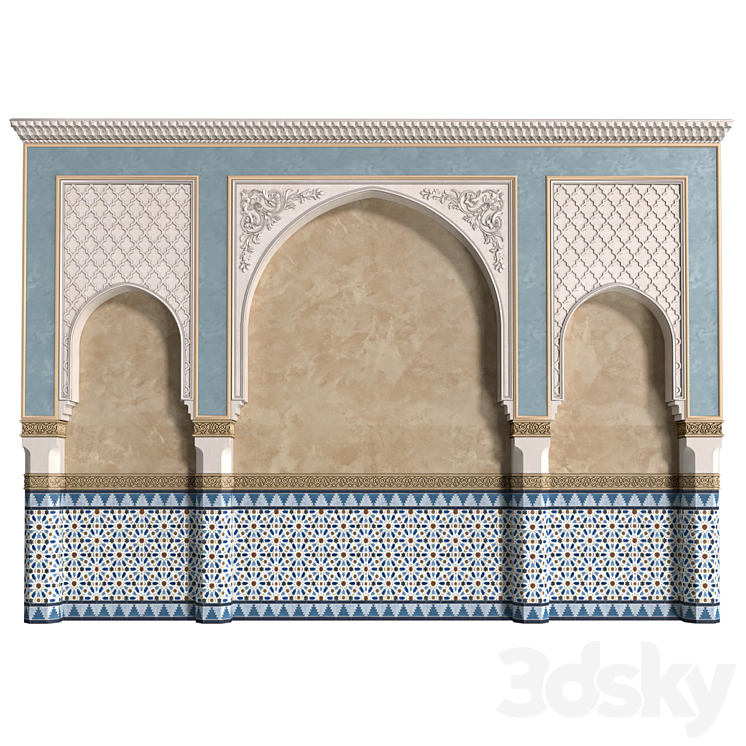 Arch in oriental style. Arab decorative wall. Arabic wall.Oriental Wall paneling 3D Model