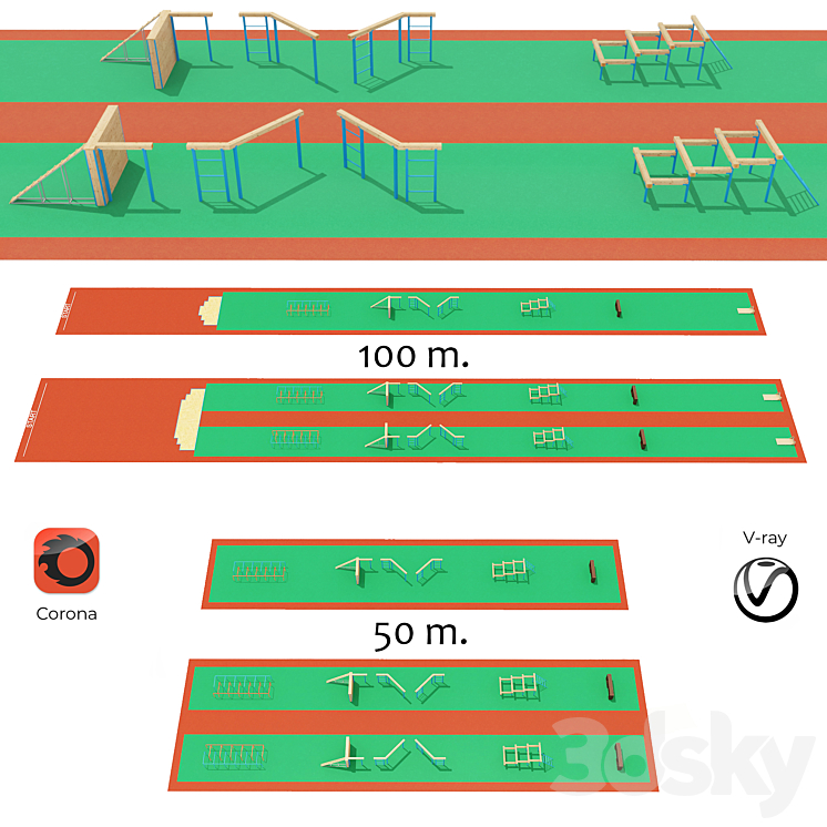 Obstacle course with rubber crumb coating 3DS Max Model - thumbnail 1