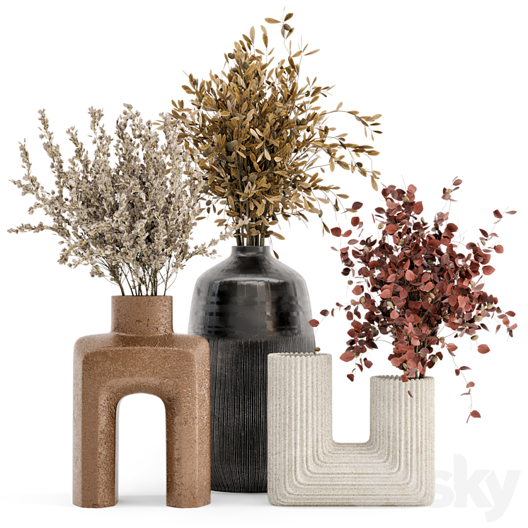 Dry Plants Bouquet Collection In Concrete Pot – Set 442 3DS Max Model - thumbnail 1