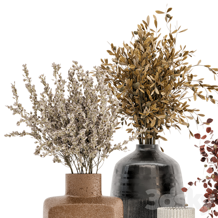 Dry Plants Bouquet Collection In Concrete Pot – Set 442 3DS Max Model - thumbnail 2