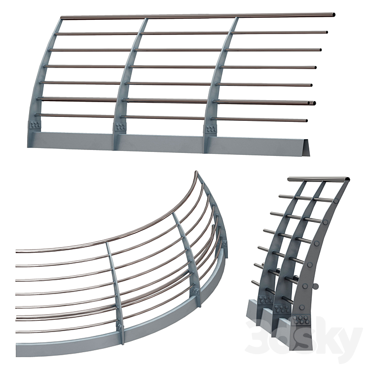 Metal bridge deck fencing of the embankment 3D Model