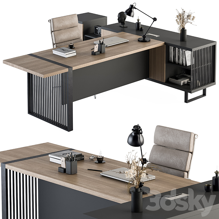 Manager Desk Wood and Black – Office Furniture 264 3DS Max Model - thumbnail 1