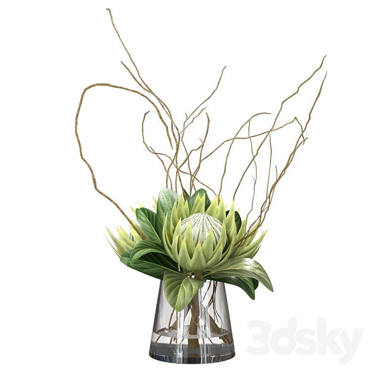Green bouquet with protea 3DS Max Model - thumbnail 1