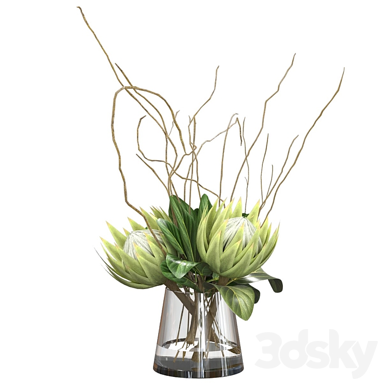 Green bouquet with protea 3DS Max - thumbnail 2