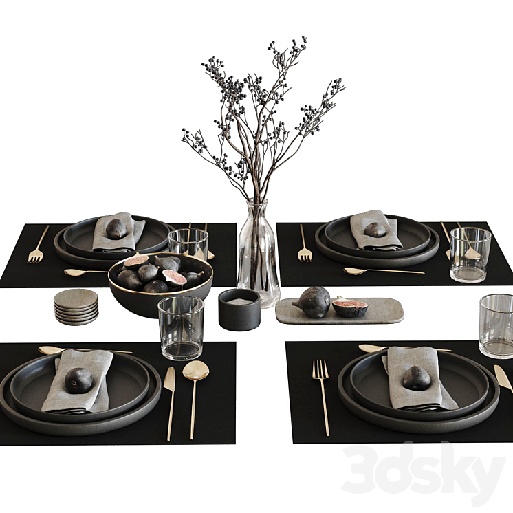 Tableware set with figs 3D Model Free