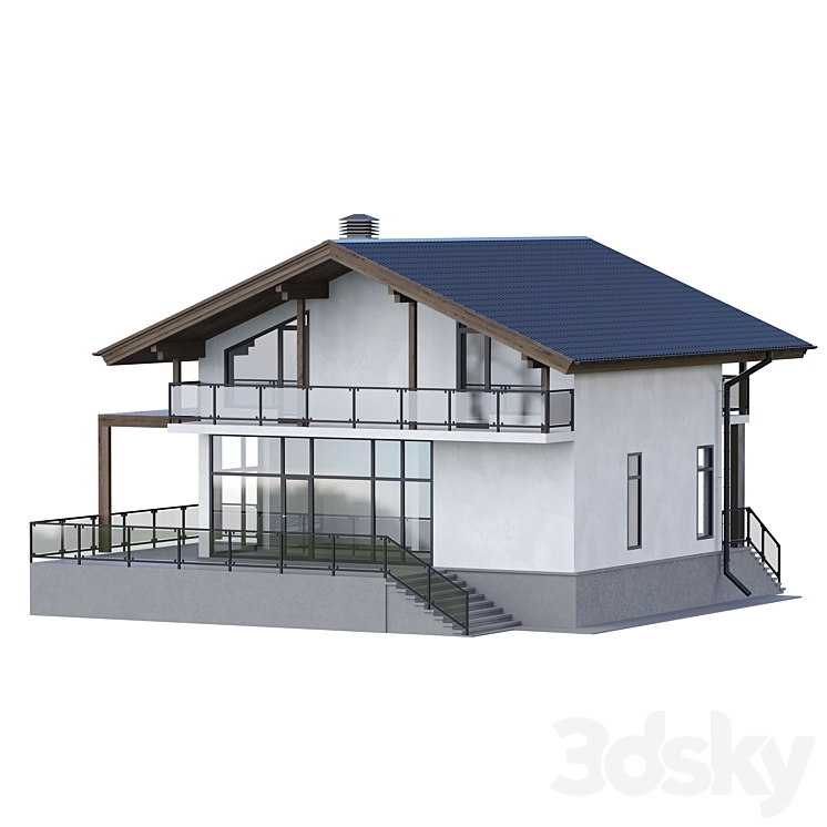 Two-storey house with a terrace 3D Model