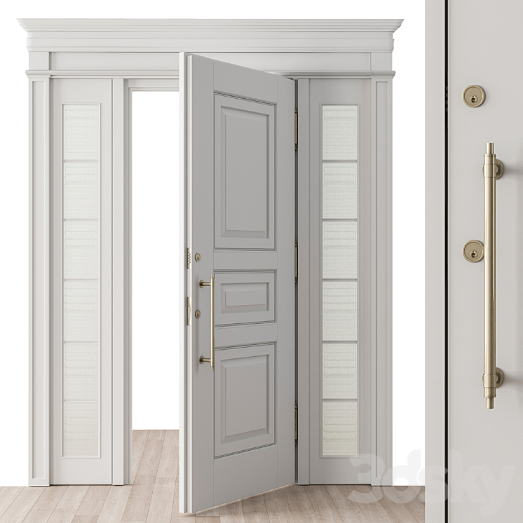 White and Glass Classic Front Door - Set 38 3D Model Free