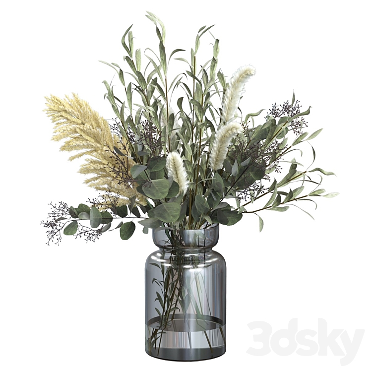 Bouquet of olive with pennisetum and pampas grass 3DS Max Model - thumbnail 1