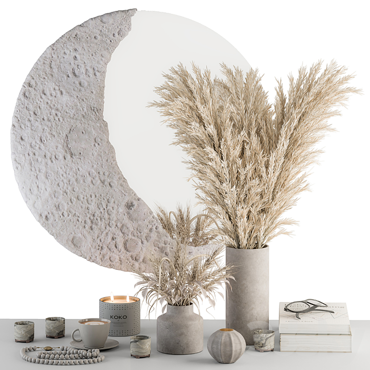 Decorative Set moon mirror with Dried Plant – Set 100 3DS Max Model - thumbnail 1