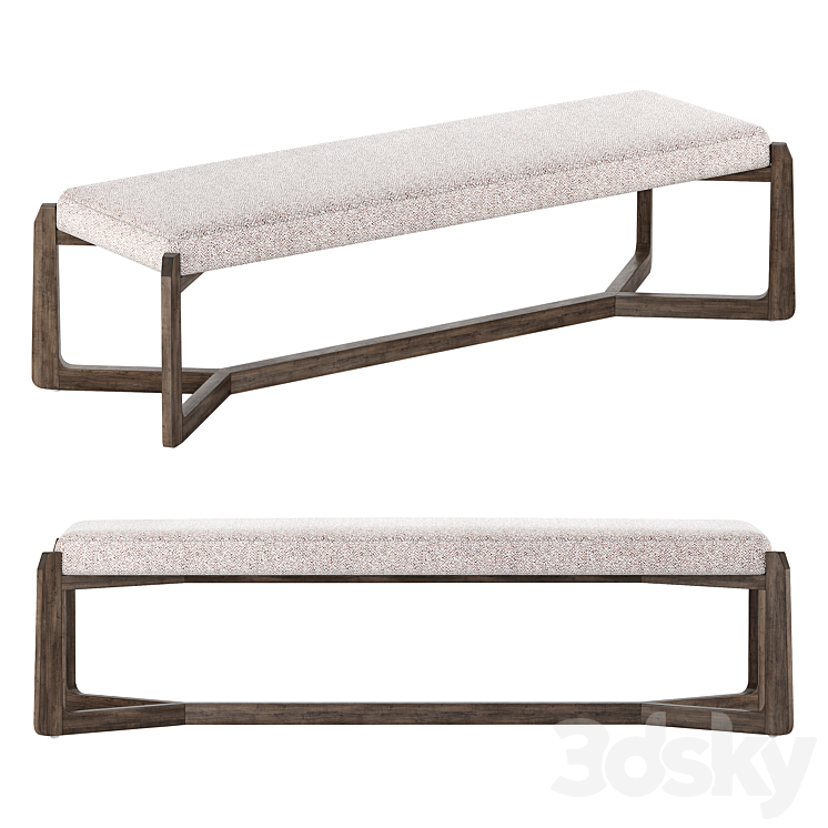 Roe Mid Century Modern Gray Performance Upholstered Wood Bench 3DS Max Model - thumbnail 1