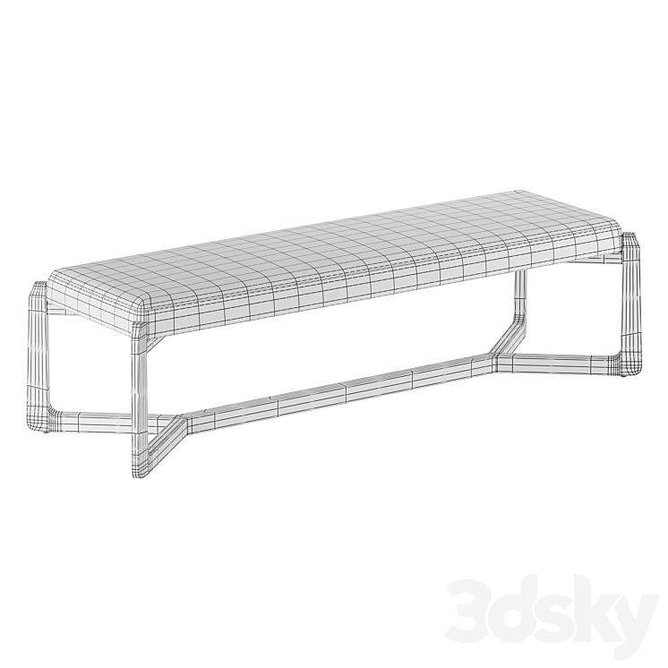 Roe Mid Century Modern Gray Performance Upholstered Wood Bench 3DS Max Model - thumbnail 2