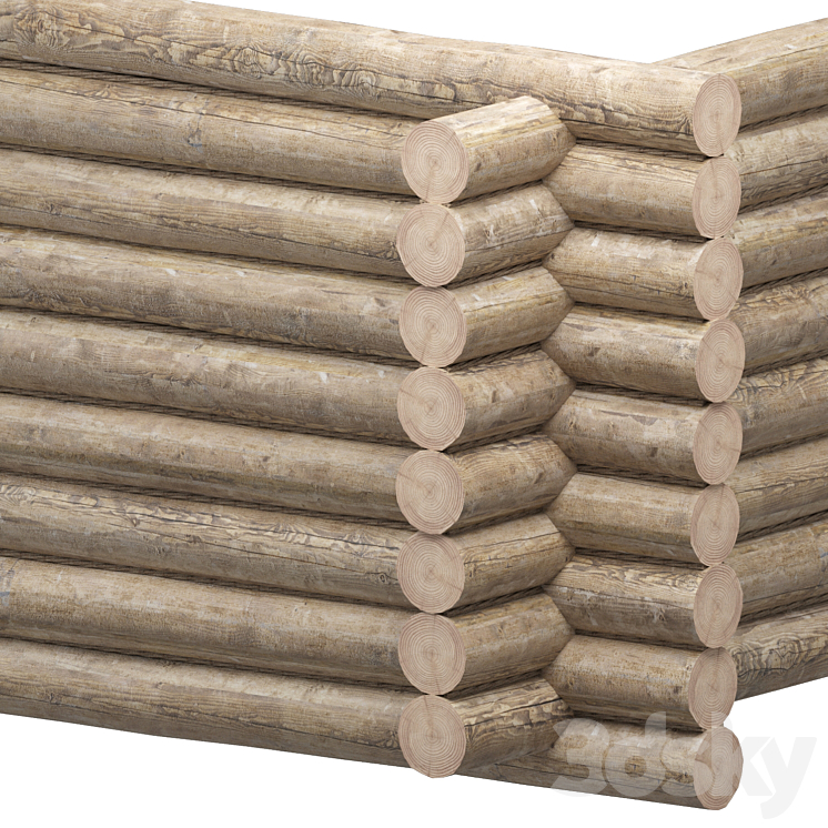 log cabin with jute rope 3D Model Free